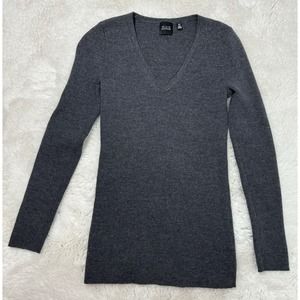Saks 5th Ave Sweater black Label 100% Merino Wool Gray Rib Knit MINT